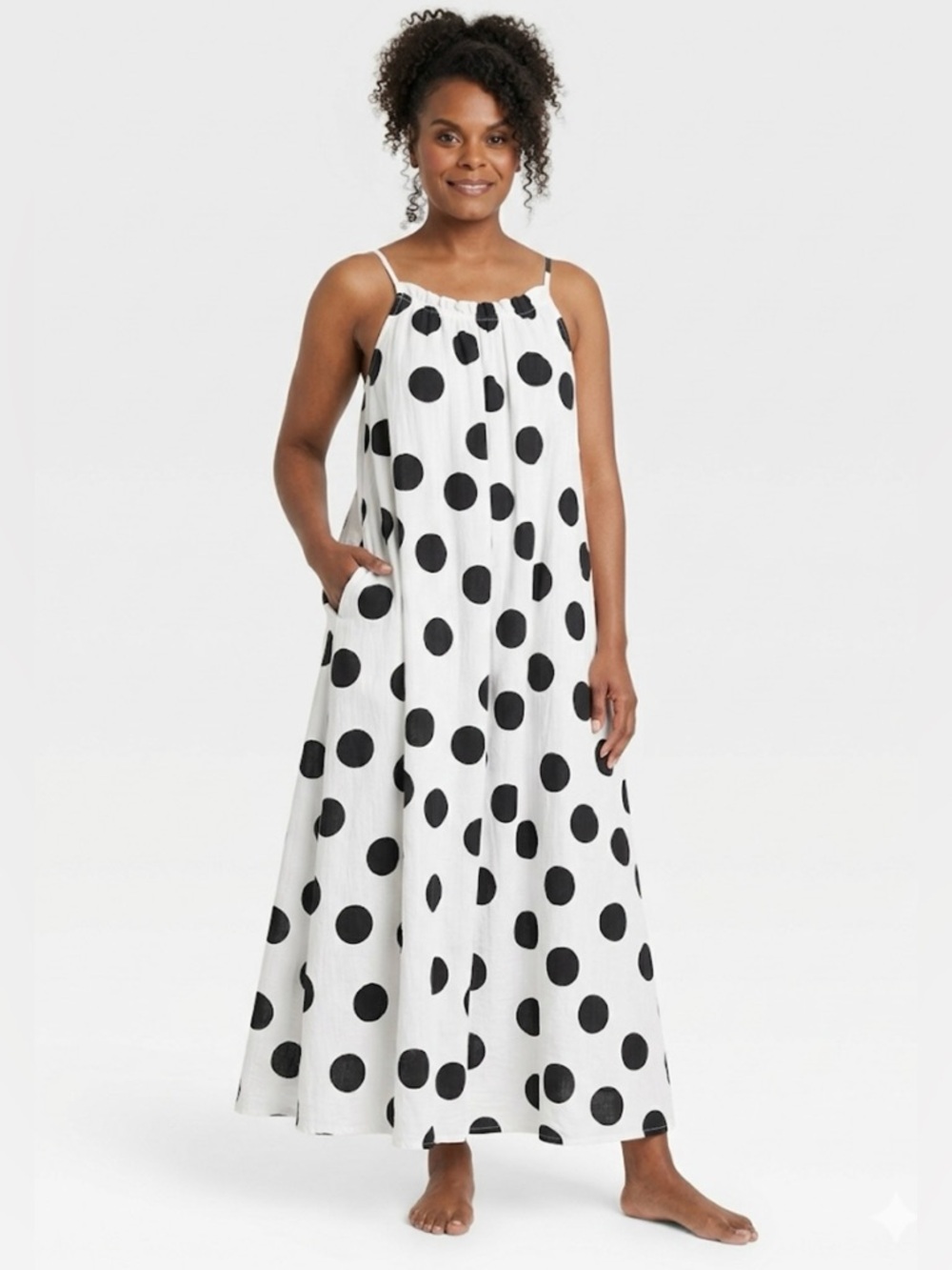 Tabitha Brown x Target Ruffle Neck Polka Dot Sundress with Pockets Size small